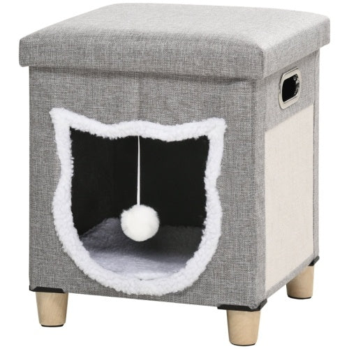 Paw Hut Cat House Cave – Soft Indoor Cat Bed Cube with Scratching Pad & Washable Cushion | Toy Ball Included | Free UK Delivery (3–5 Days)