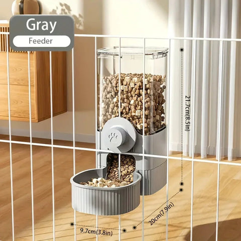 Automatic Cat Feeder & Water Dispenser Set – 1.2L Food Capacity & 520ml Water Tank | Cage-Mounted Design | Elegant Gray | Free UK Delivery(3–5 Days)