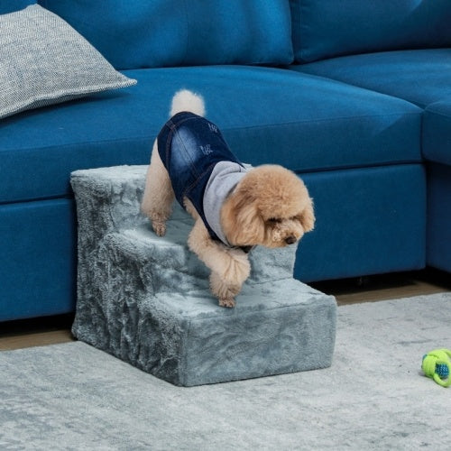 PawHut Three-Step Dog Stairs – Plush Washable Cover for High Bed & Sofa | Small Dogs & Cats | Free UK Delivery (3–5 Days)