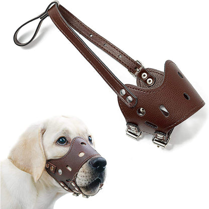 Leather  Dog Muzzle – Secure Anti-Barking, Chewing & Biting Muzzle with Adjustable Straps, Breathable Design for Small Medium Large Dogs