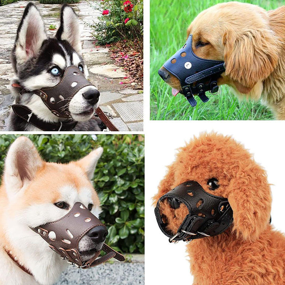 Leather  Dog Muzzle – Secure Anti-Barking, Chewing & Biting Muzzle with Adjustable Straps, Breathable Design for Small Medium Large Dogs