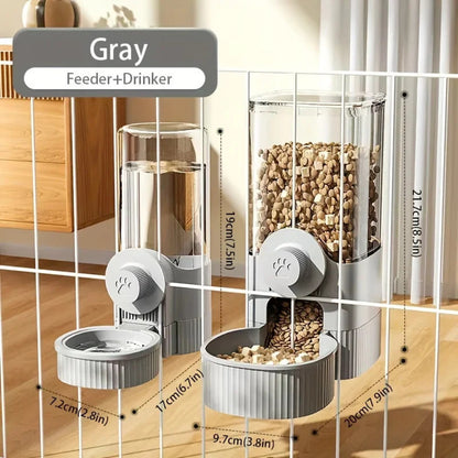 Automatic Cat Feeder & Water Dispenser Set – 1.2L Food Capacity & 520ml Water Tank | Cage-Mounted Design | Elegant Gray | Free UK Delivery(3–5 Days)