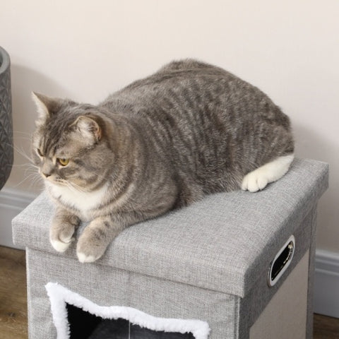 Paw Hut Cat House Cave – Soft Indoor Cat Bed Cube with Scratching Pad & Washable Cushion | Toy Ball Included | Free UK Delivery (3–5 Days)