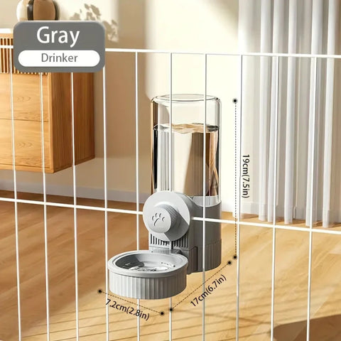 Automatic Cat Feeder & Water Dispenser Set – 1.2L Food Capacity & 520ml Water Tank | Cage-Mounted Design | Elegant Gray | Free UK Delivery(3–5 Days)