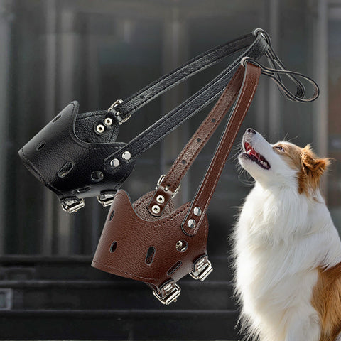 Leather  Dog Muzzle – Secure Anti-Barking, Chewing & Biting Muzzle with Adjustable Straps, Breathable Design for Small Medium Large Dogs