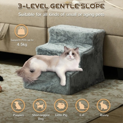 PawHut Three-Step Dog Stairs – Plush Washable Cover for High Bed & Sofa | Small Dogs & Cats | Free UK Delivery (3–5 Days)