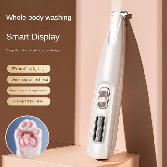 Dog Paw Hair Trimmer with LED Light – Waterproof Pet Clippers with LED Display, 18mm Wide Blade for Safe Grooming