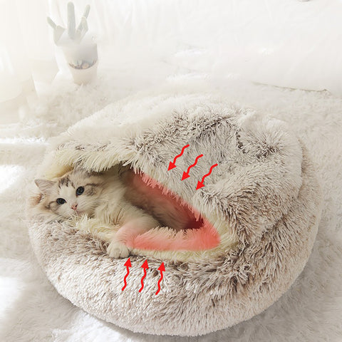 Luxurious Plush Round Cat Bed – Semi-Enclosed Hooded Donut Bed for Cats & Small Dogs | Warm, Cozy & Easy-Clean | Free UK Delivery (3–5 Days)