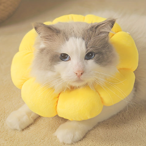Cute Sunflower Recovery Collar for Cats & Small Dogs – Adjustable Soft E-Collar, Post-Surgery Healing Protective Cone, Comfortable Elizabethan Collar
