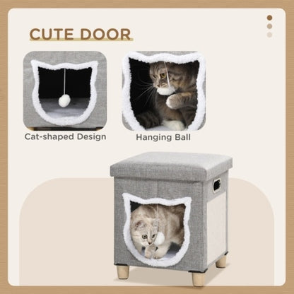 Paw Hut Cat House Cave – Soft Indoor Cat Bed Cube with Scratching Pad & Washable Cushion | Toy Ball Included | Free UK Delivery (3–5 Days)