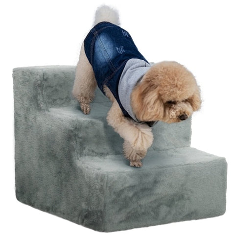 PawHut Three-Step Dog Stairs – Plush Washable Cover for High Bed & Sofa | Small Dogs & Cats | Free UK Delivery (3–5 Days)